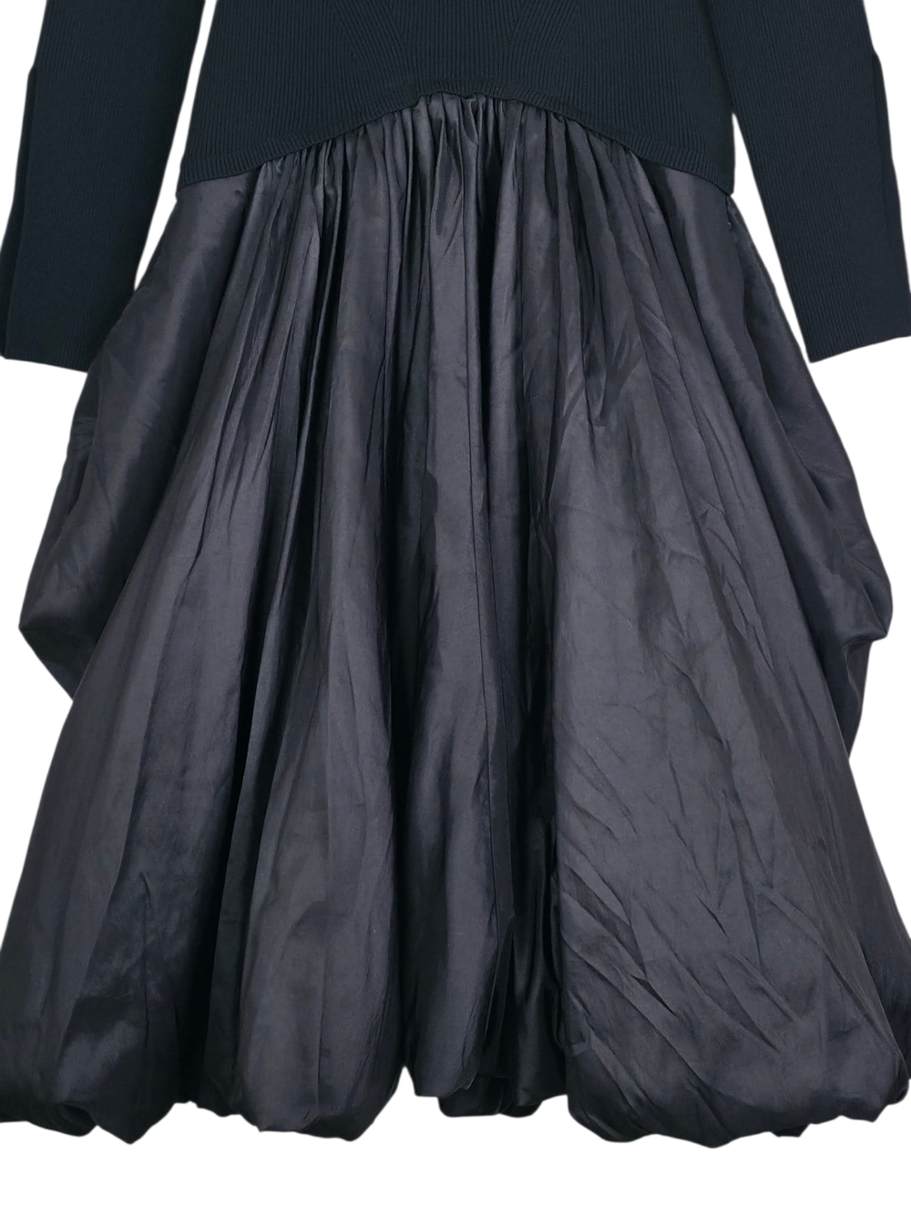 Simkhai Kenlie Black Midi Dress Ribbed Knit Mock Neck Taffeta Taylor Swift L - Picture 6 of 10